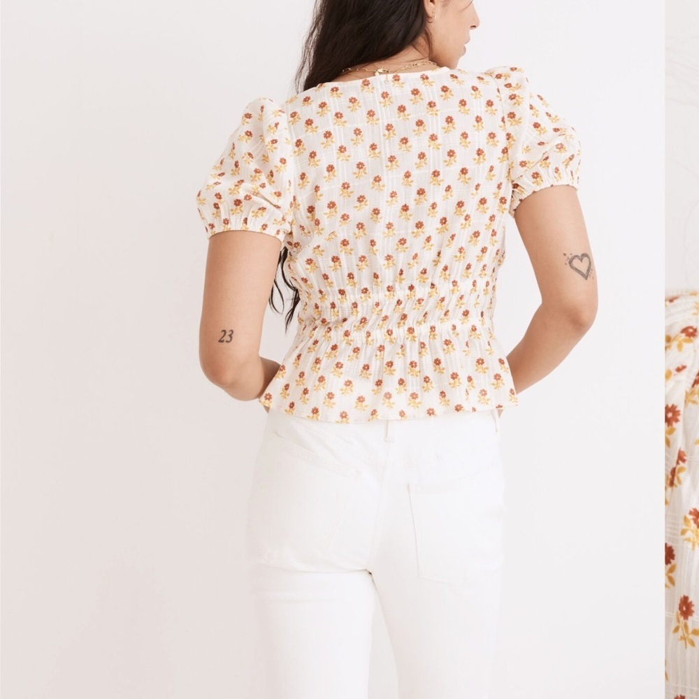 Madewell Sophia Short Sleeve Top in Wild Calendula Block-Print Small - Picture 2 of 8